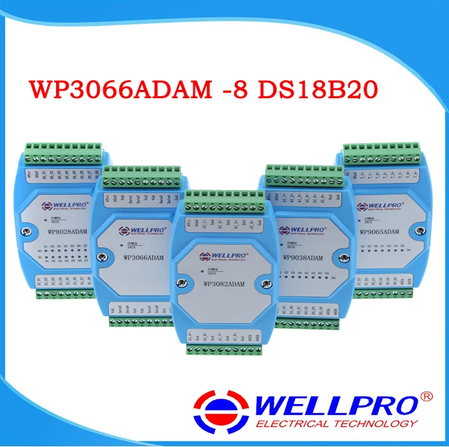 WP3066ADAM(8 DS18B20)_ DS18B20 Модуль сбора температуры/RS485 MODBUS RTU связь