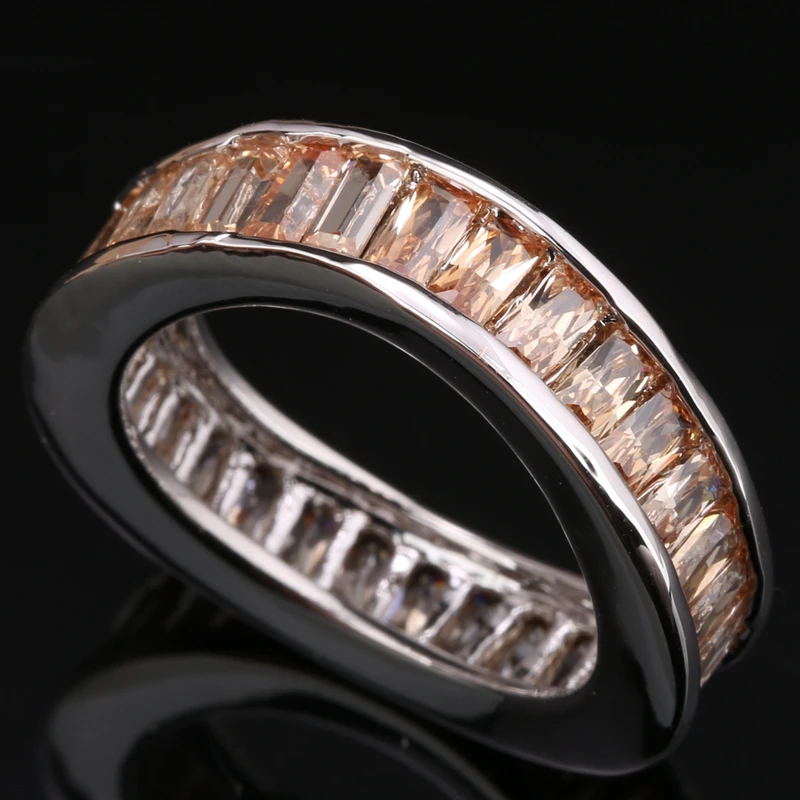 Splendid A Circle Of Champagne Morganite Zircon Gems Silver Plated Argent Jewelry Ring Size 6 / 7 8 9 S1391 | Украшения и