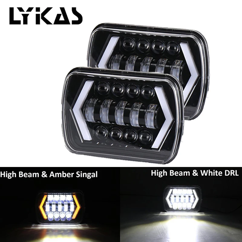 

LYKAS 5x7 inch LED Headlights with DRL Amber Turn Signal Replacement for Jeep Wrangler Cherokee XJ Trucks 4X4 Offroad Nissan