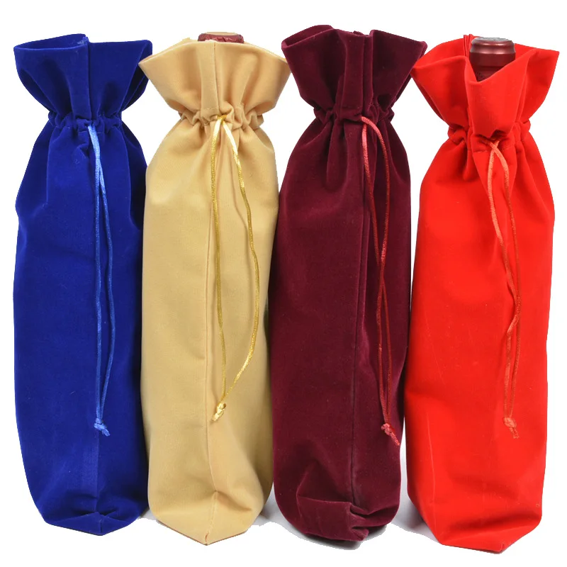 10pcs 16x38cm Velvet Wine Bags Non woven Fabric Red Wine Bottle Glass Bag Travel Pouch Gift