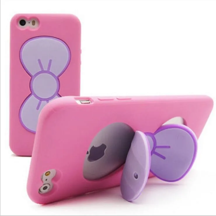 

New With Holder Phone Case for iPhone 6 6S for iPhone 6 Plus 3D TPU Case Bow Bracket Stand Butterfly Bow 5 5S