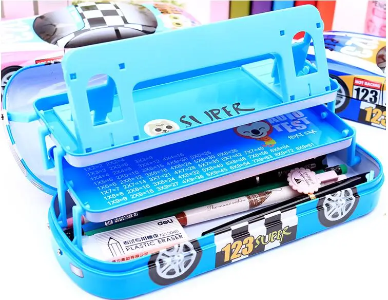 Car style three layers bookshelf metal iron pencil case multifunction