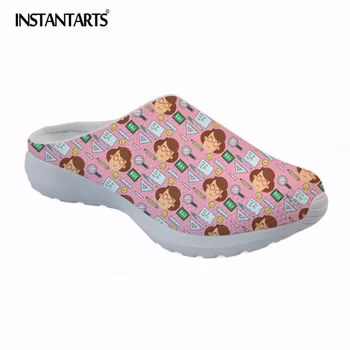 

INSTANTARTS Fashion Summer Mesh Sandals Cartoon Teacher Design Light Weight Slippers for Woman Teenagers Breathable Beach Shoes