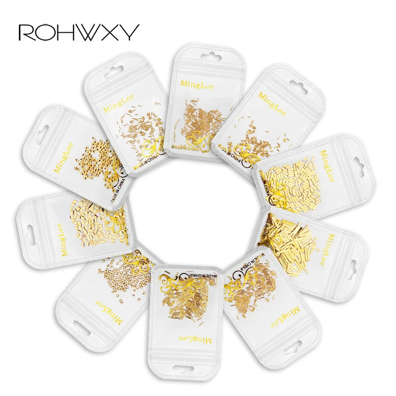 

ROHWXY 3D Nail Art Decoration DIY Gold Alloy Glitter Charm Star Flat back Crystal Nail Rhinestone For Manicure Art Accessories