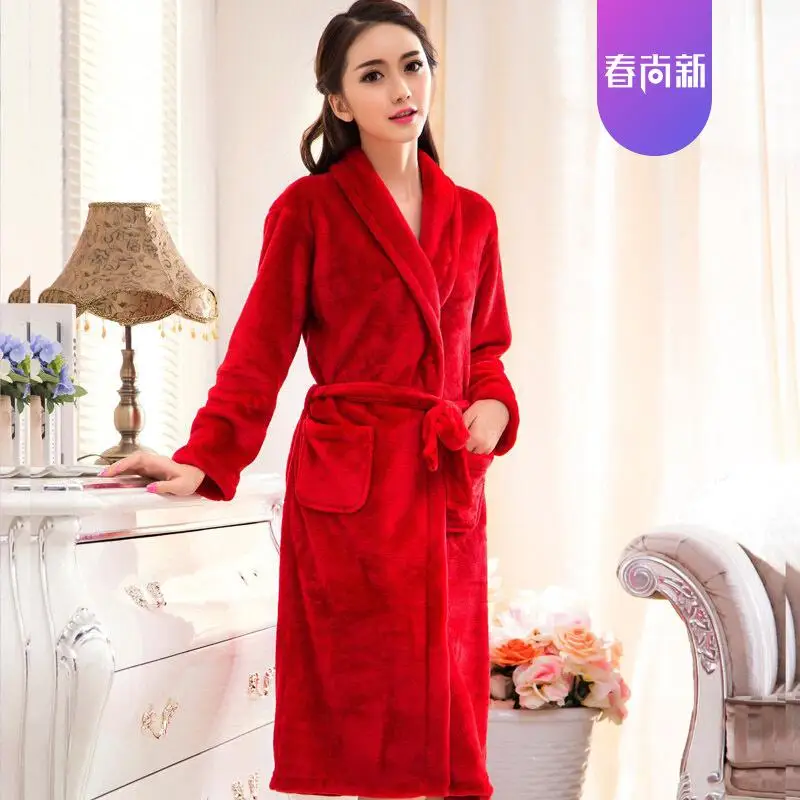Модное зимнее женское мини-кимоно, Осеннее Фланелевое банное платье Yukata, ночная рубашка, одежда для сна, ночная рубашка, один размер - Цвет: Red - Womens