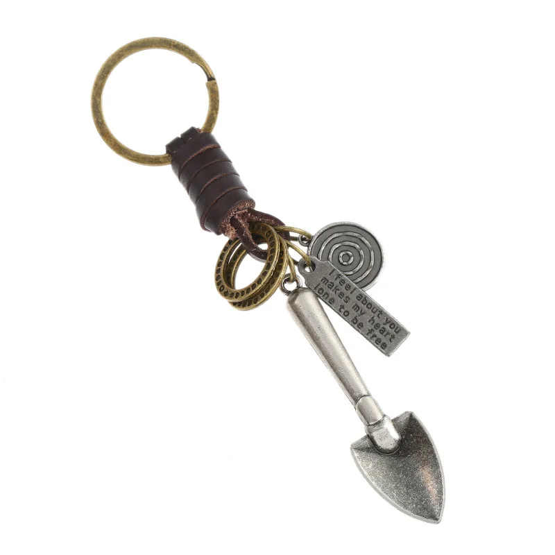 Hand woven car key pendant Vintage leather keychain Shovel leather key