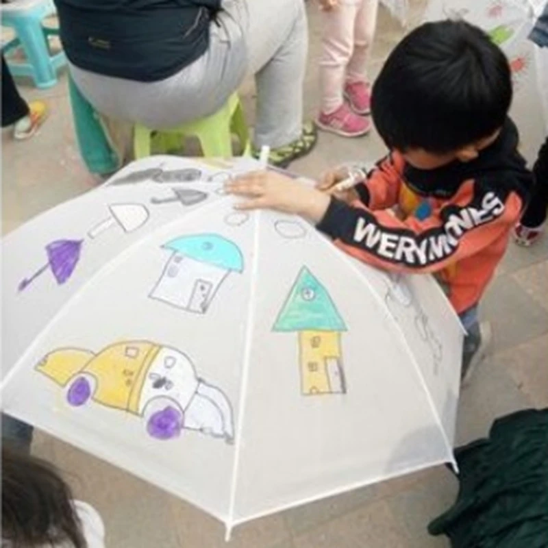 창의적인 어린이 예술 그림 DIY 광고 우산, 손으로 그린 낙서 활동 순수한 색 우산 흰색 우산 20 장