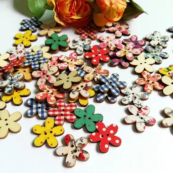 

Mixed Color 50Pcs/lot 2 Holes Wooden Buttons for Craft Scrapbooking Multicolor Beautiful Flowers Botones diy Accessories