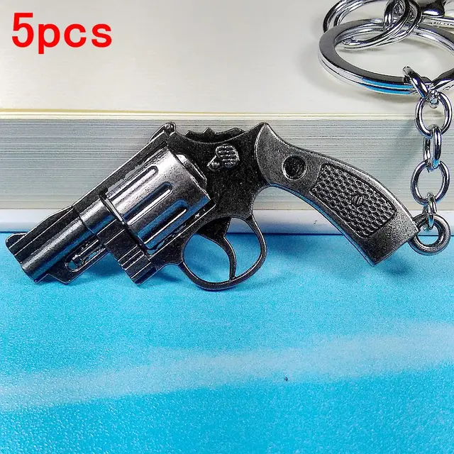 5pcs 2017 new unique metal pistol key chain ring gun keychain revolver