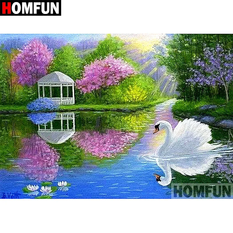 Алмазная 5D картина HOMFUN сделай сам полноразмерная/круглая вышивка Лебединое