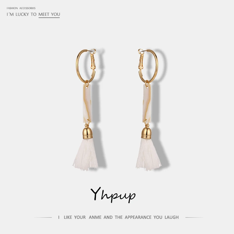 

Yhpup Charms White Shell Long Tassel Drop Earrings Detachable Charms Statement Dangle Earrings Pendientes Mujer Moda 2018 Party