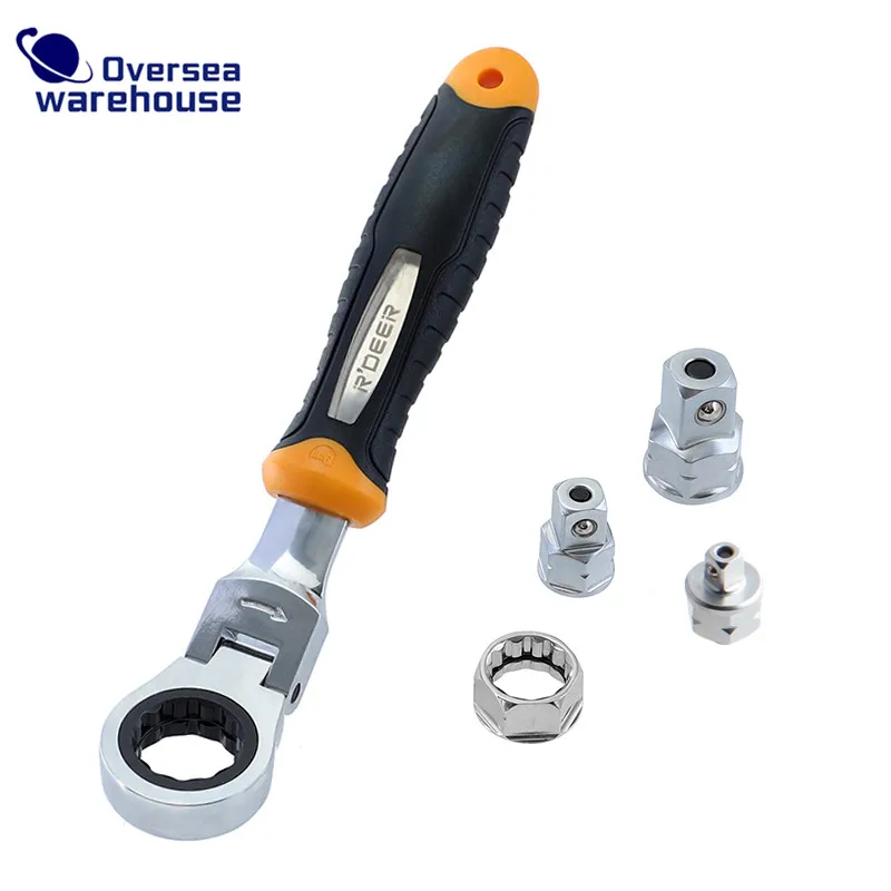 

5PCS Ratchet Wrench 1/4 3/8 1/2 inch Socket Adapter 72T CR-V 180 degree Adjustable Sleeve Spanner Bicycle Repair Tools