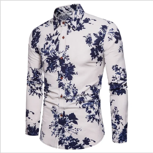 Весенняя рубашка с длинными рукавами в стиле ретро с цветочным принтом для мужчин блузка 5XL Тонкий Топы корректирующие корейский стильвечерние - Цвет: CS23