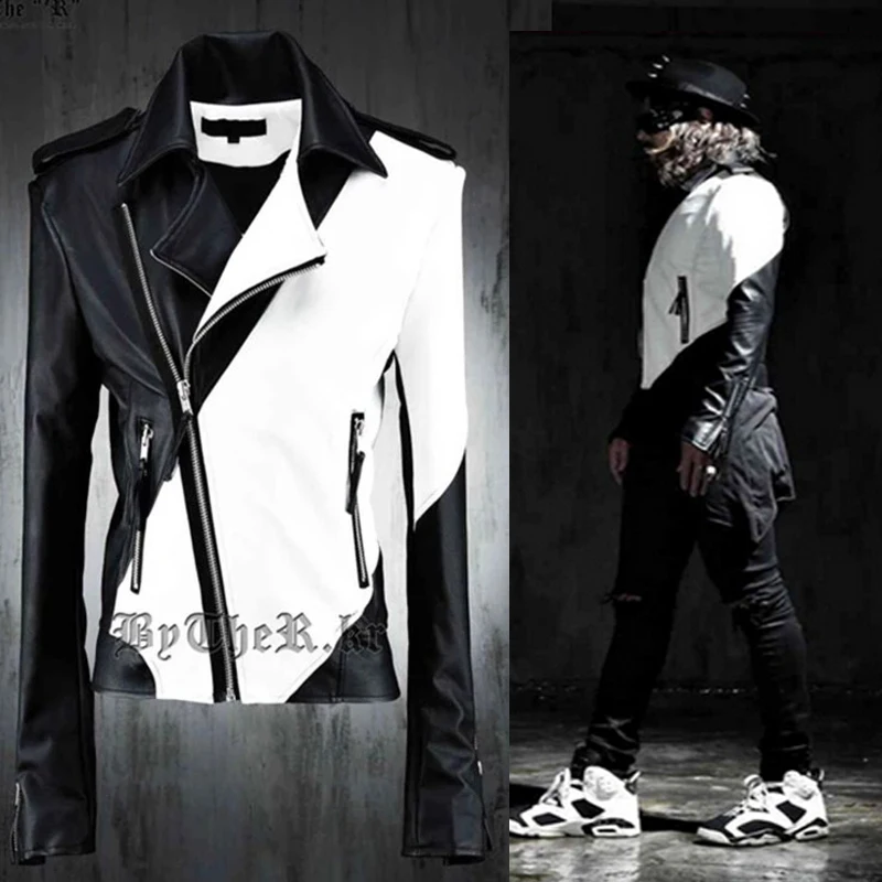 

2018 Newest Avant Garde Edge Designer Men's Motorcycle Biker Faux Leather Side Zipper Top Coat Jacket For Mens Clothing