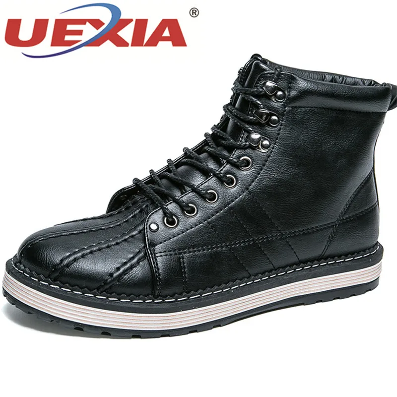 

UEXIA Leather Men Boots Autumn Winter Ankle Boots Fashion Footwear Lace Up Shoes Men High Quality Vintage Men Shoes