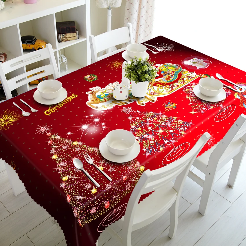 Рождественское украшение круглая скатерть красный Новогодний фейерверк 3D узор прямоугольная Свадебная вечеринка хлопок скатерть для дома