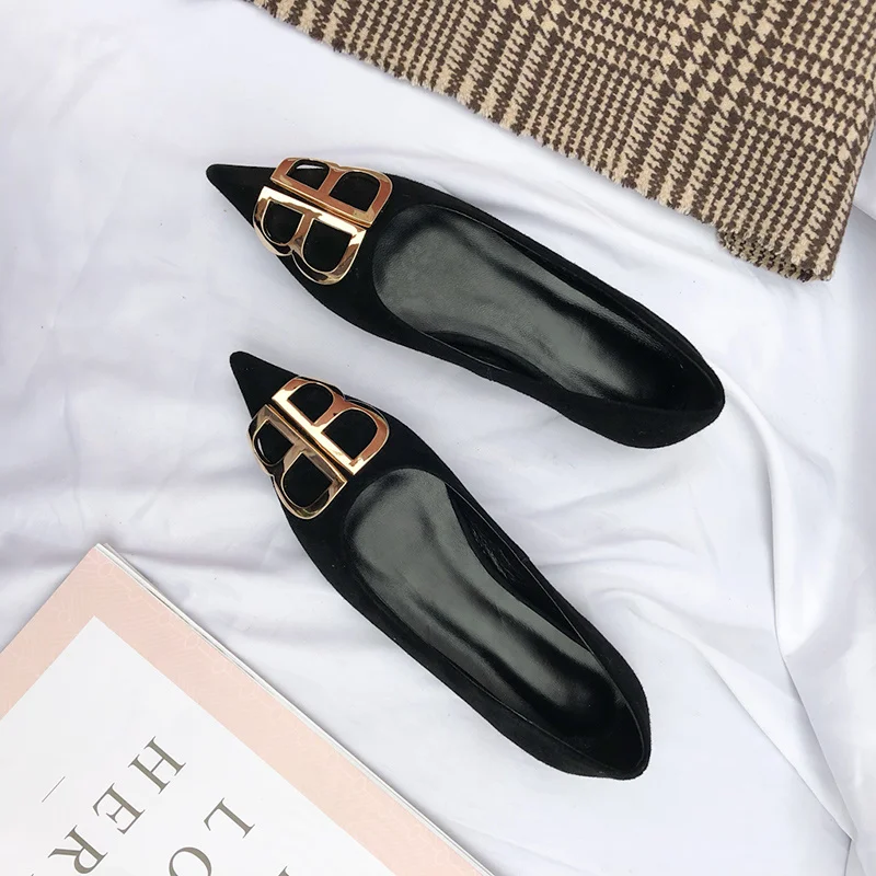 

Genuine Leather Sheepskin Women Flat Shoes Fashion Instagram Autumn 2019 New Sexy Shallow Metal Decoration Women Flats Shoes