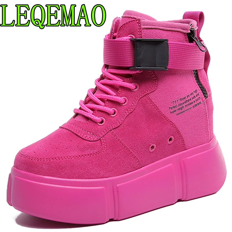 

Shoes Woman Autumn Ankle Boots Casual 10CM Heel Wedge Platform Sneakers Hidden Increasing Boots High Top adult rubber Shoes