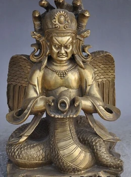 

xd 003229 11" Tibet Buddhism Bronze 5-Head Snake Naga Kanya Serpent fairy Buddha Statue