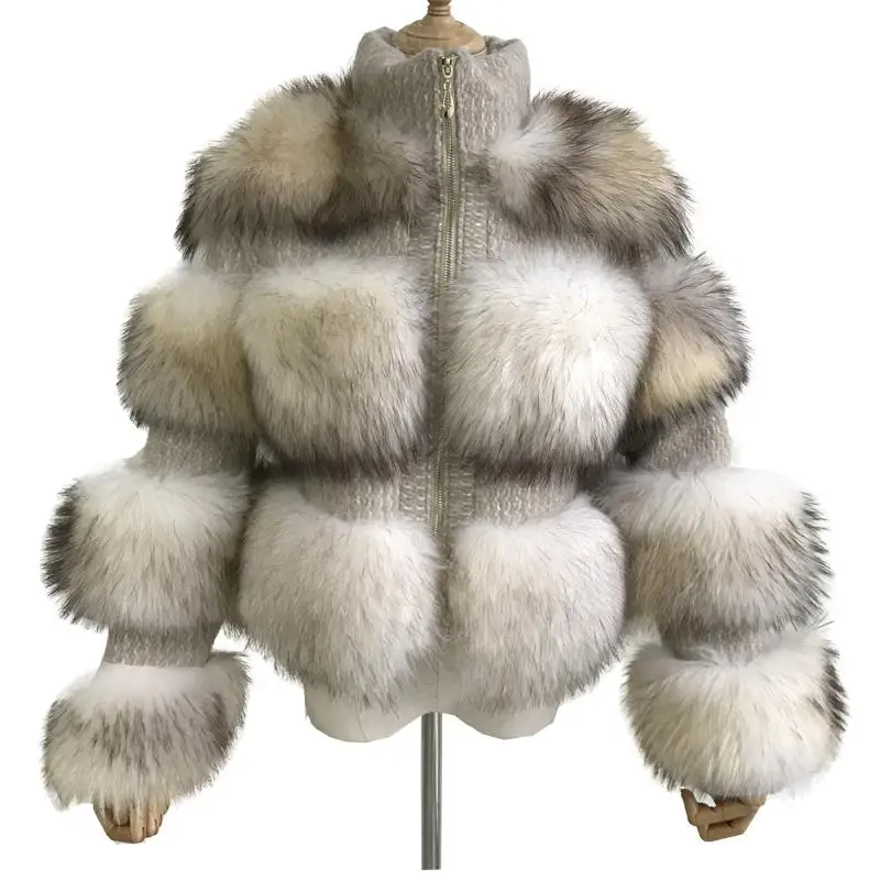 Куртка из натурального меха енота, Женская Толстая теплая зимняя новая модная одежда из натурального меха, Женское шерстяное пальто, Дамское пальто из натурального меха енота