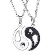 Jewelry 2 Friendship chains Tai Chi Yin and Yang Stainless steel pendant with 45cm and 55cm chain, Women’s ,Men’s Necklace