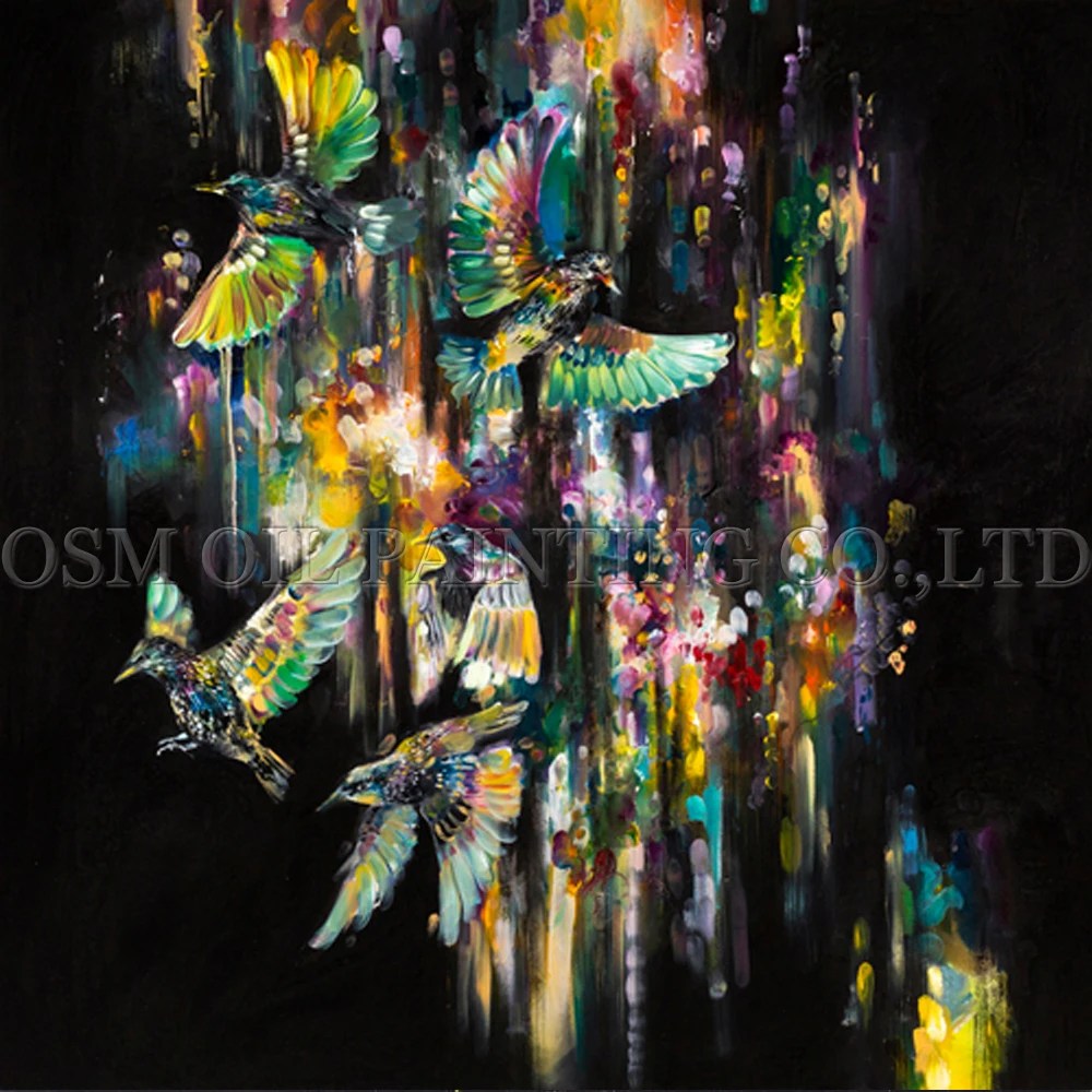 

High Skills Artist Handmade High Quality Abstract Birds Picture for Living Room Handmade Colorful Animal Bird Oil Painting