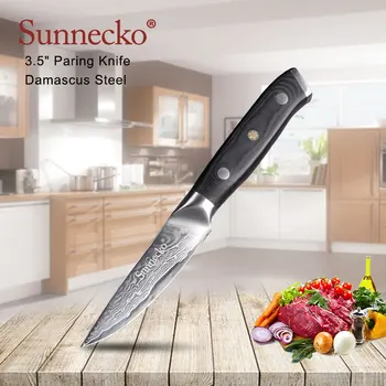 

SUNNECKO 3.5" inch Paring Knife Kitchen Knives Japanese Damascus VG10 Steel Razor Sharp Blade G10 Sandig Handle Cutting Tools