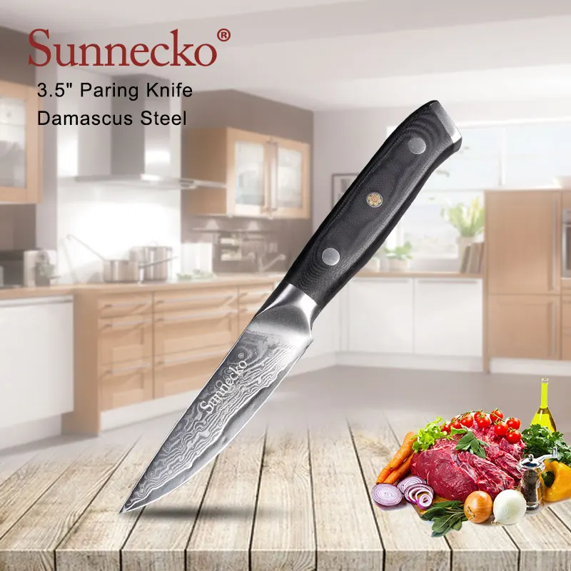 SUNNECKO 3 5 &quotдюймовый нож для очистки овощей Кухонные ножи японский Дамаск VG10 Сталь