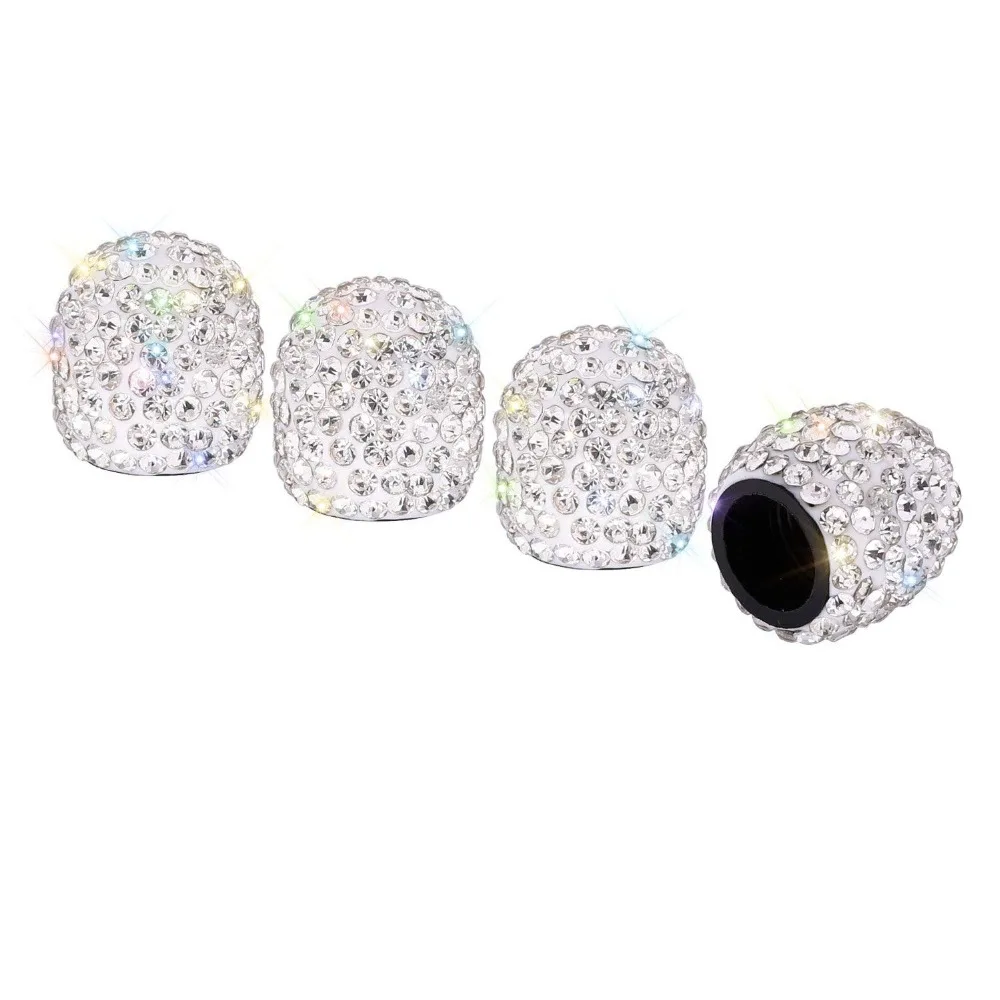 

4 PCS Handmade Crystal Rhinestone Universal Car Tire Valve Caps Chrome,Attractive Dustproof Bling Car Accessories