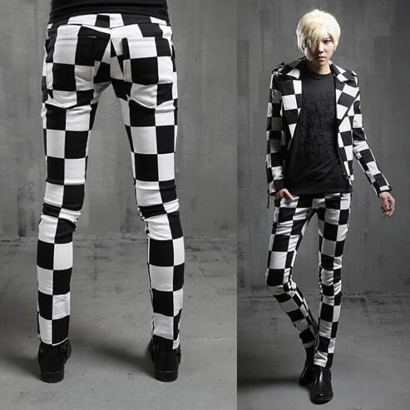 black and white plaid mens pants