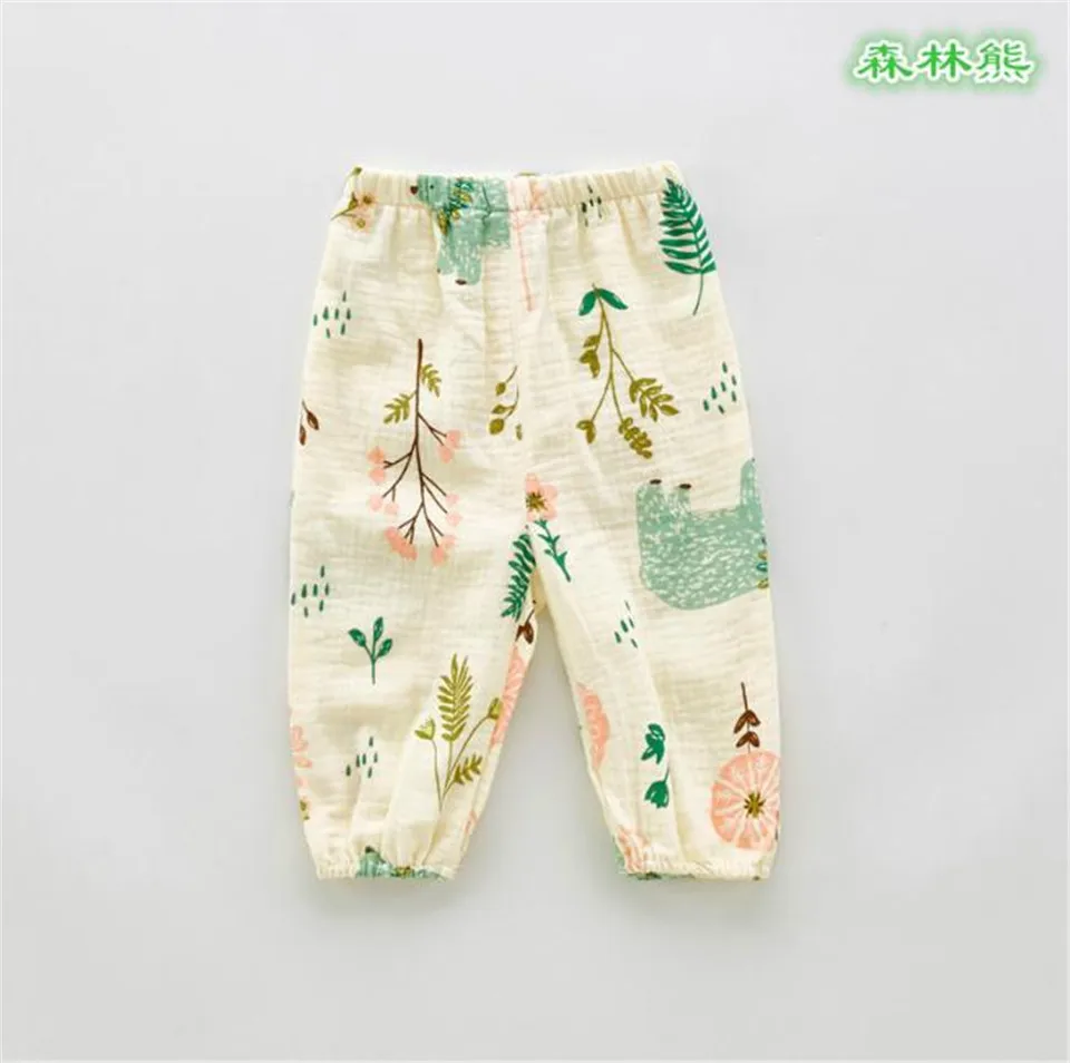 Качественная креповая ткань для малышей хлопковые противомоскитные штаны с принтом штаны для малышей от 0 до 3 лет крутые дышащие шаровары летние