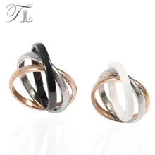 TL Elegant Fashion Ceramic Rings Lady Accessories Style Three Color Sex Zircon Cross Ring 316 L Stainless Steel Wedding sex ring