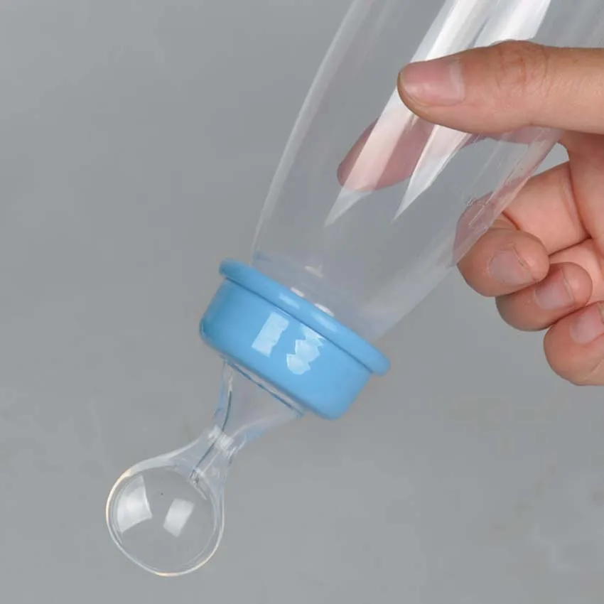 240 мл Convient младенческой рис для детей ложка сжимаемая бутылка PP посуда для отлучения легко держать - Цвет: Синий