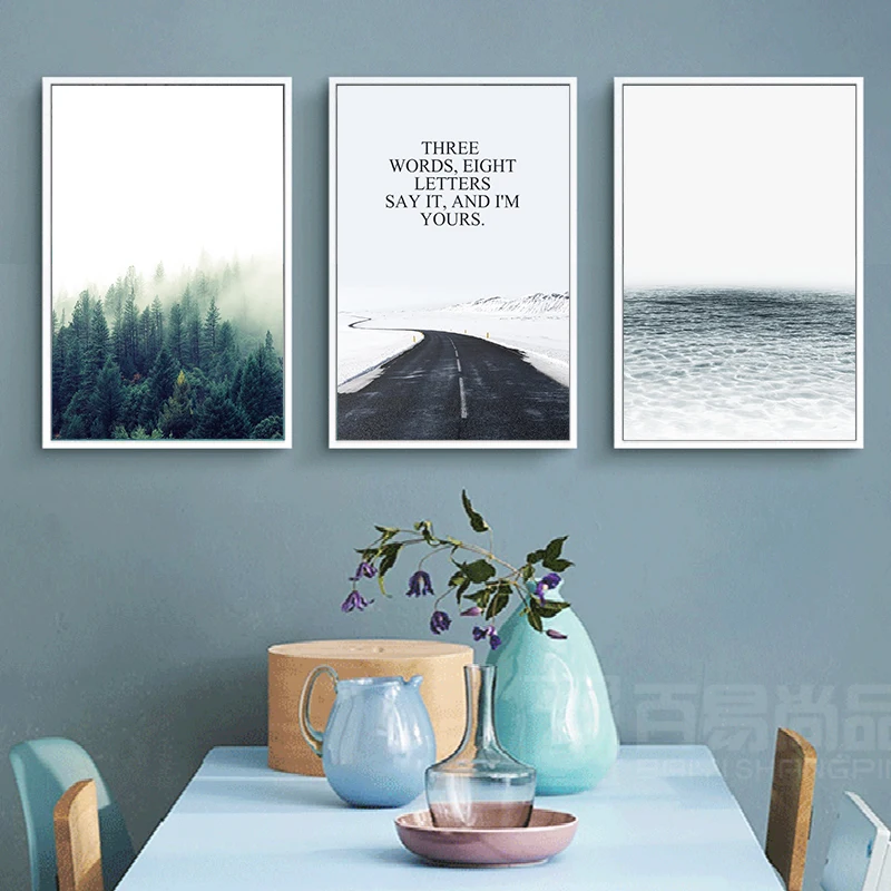 

Nordic Style Modern Poster Wall Art Canvas Painting Landscape Minimalist Pictures Sea Forest Paintings For Living Room Decor Art