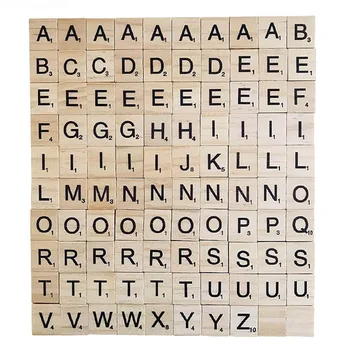 

100pcs/set New Creative Wooden Tiles Black Colored Letters Crafts Wood Alphabets For Kids Stationery Gift