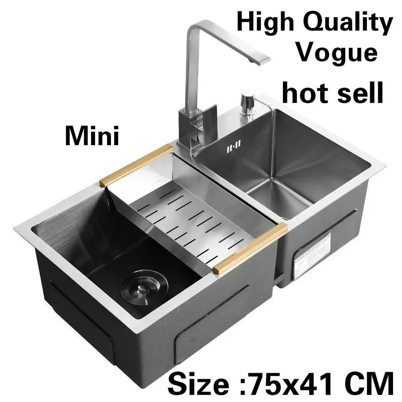 Квартира мыть овощи 304 нержавеющая сталь Многофункциональная кухня ручная раковина двойной паз Лидер продаж 75x41 см