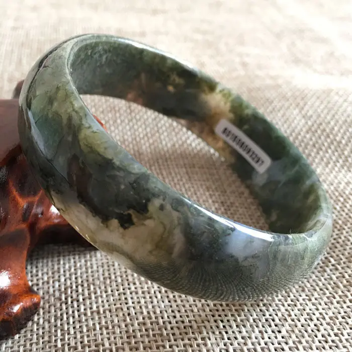

62mm Certified Grade A Natural Green Agate Chalcedony Jade Bracelet Bangle 3297