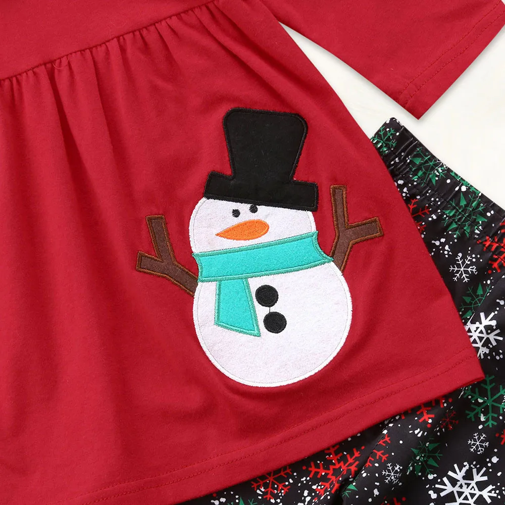 Осенняя детская одежда топы с длинными рукавами и принтом снеговика для маленьких девочек, штаны Рождественские наряды комплект одежды для маленьких девочек