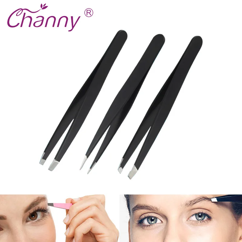 Buy Channy Tweezers Eyebrow 3 Pcs Point Tip Slant Tip