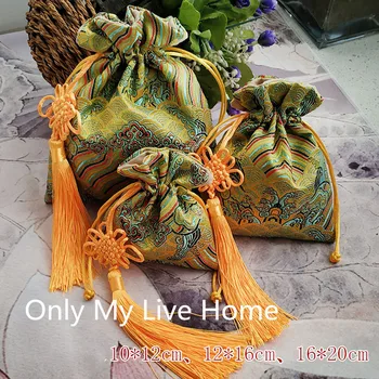 

High End Handmade Vintage Big Gift Bags China style Silk Brocade Suede Lined Drawstring Pouch Decorative Bags Jewelry Packaging