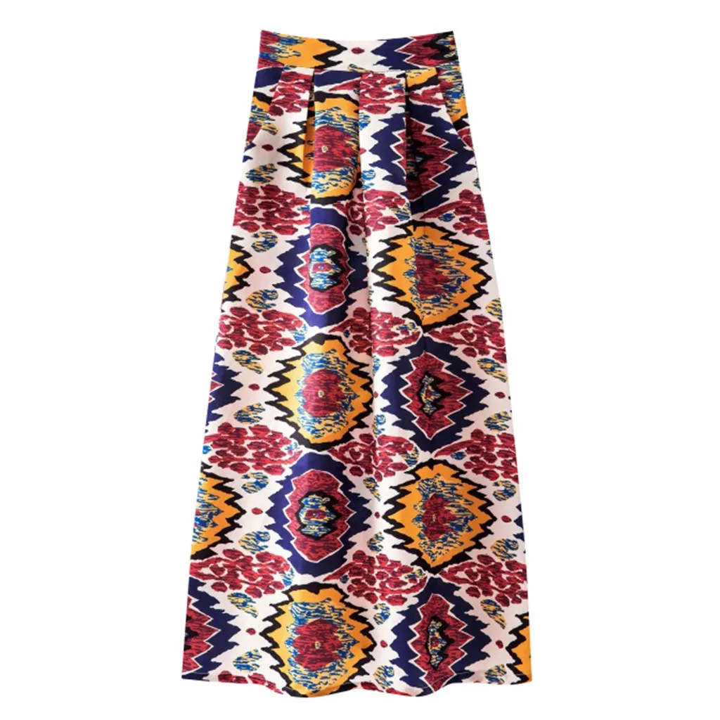 

2019 New Ladies Spring And Summer Print Fashion Casual Skirt Elegant Retro Big Skirt Flared Party Casual Skirts Faldas Mujer