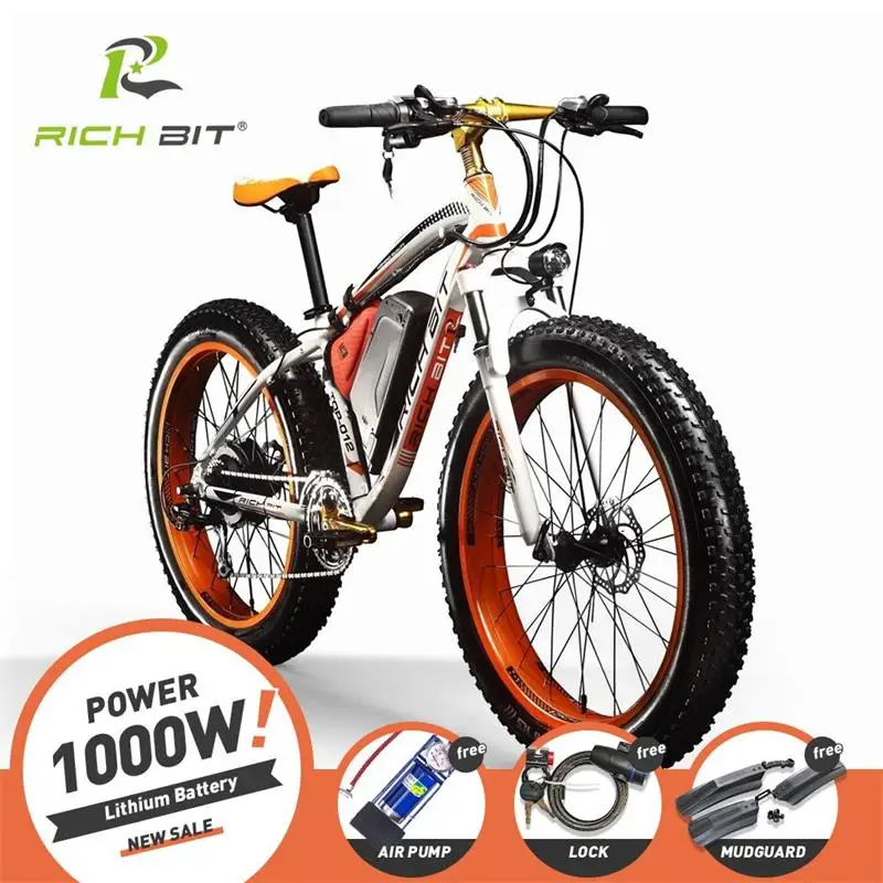 Perfect RichBit Electric Bike Powerful Fat Tire Electric Mountain Bike 48V 17AH 1000W eBike Beach Cruiser 21 Speed Electric Snow Bicycle 0