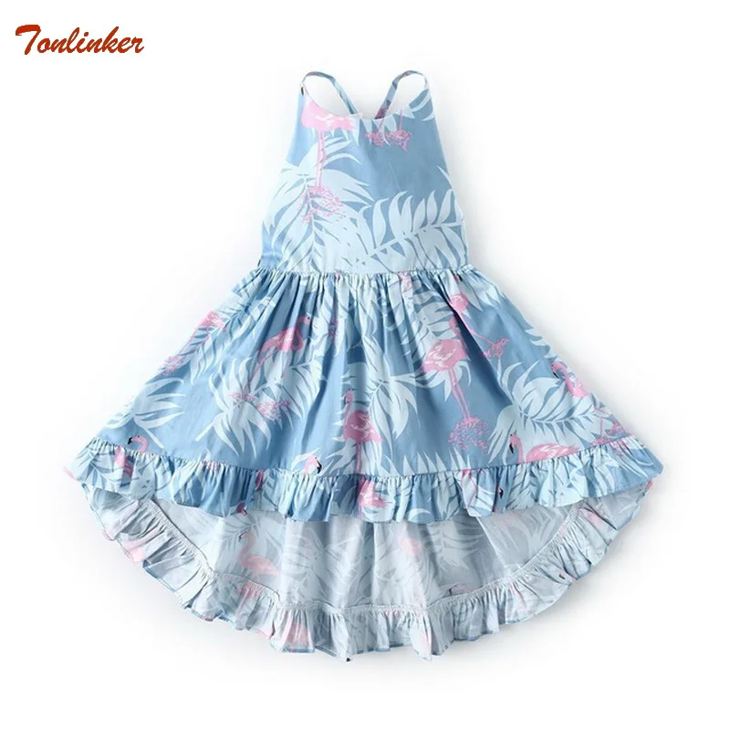 

Baby Girls Flamingo Dress Kids Backless Printting Floral Beach Party Dresses For Girls Toddler Girl Ruffle Dress Clothing Vestid
