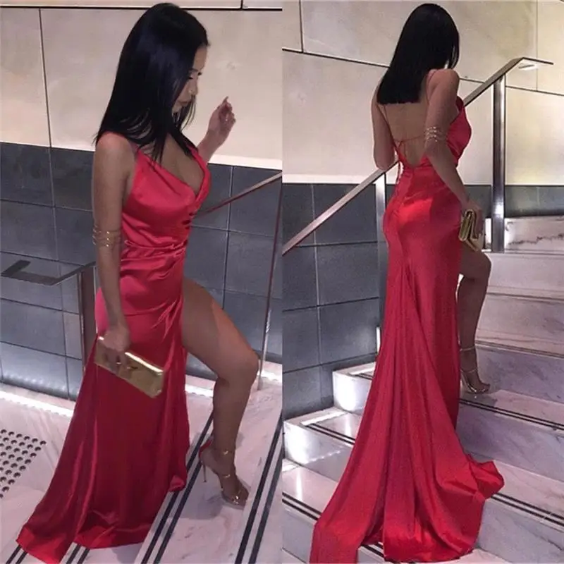 Vestidos de Gala Sexy Глубокий v образный вырез с боковыми разрезами Вечерние платья 2019