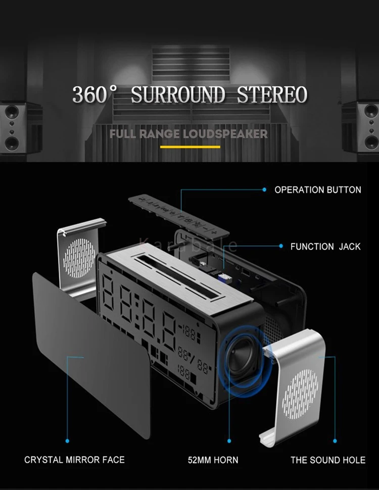 Sardine беспроводной Bluetooth динамик будильник 12 Вт портативный стерео сабвуфер HiFi Динамик Встроенный 2 шт 52 мм большой динамик s