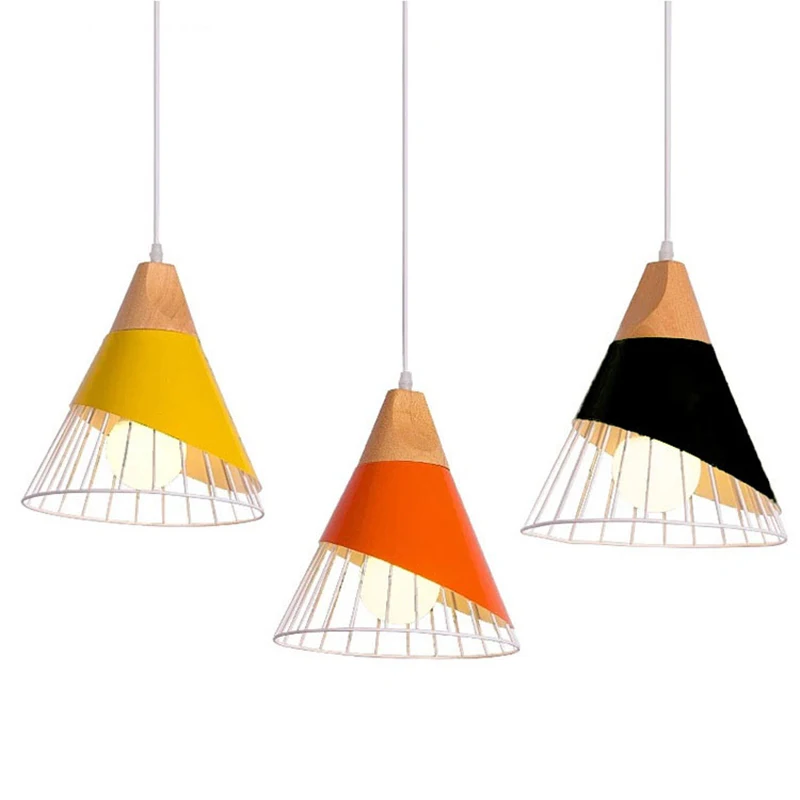 

Post Modern Vintage Pendant Lights Macarons Colorful wood Iron art material pendant lamps foyer dining room decoration lighting