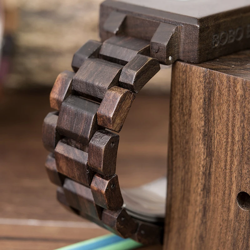 BOBO BIRD Classic Wood Watch Men Wristwatch erkek kol saati Male Quartz Square Watches In Wood Box Relogio Masculino V-R23