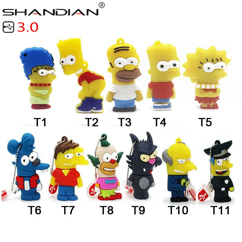 SHANDIAN USB 3,0 Барт Симпсон мышь волк 4 ГБ 8 ГБ 32 ГБ карта памяти U диск Флешка Homer ручка привода USB флеш-накопитель