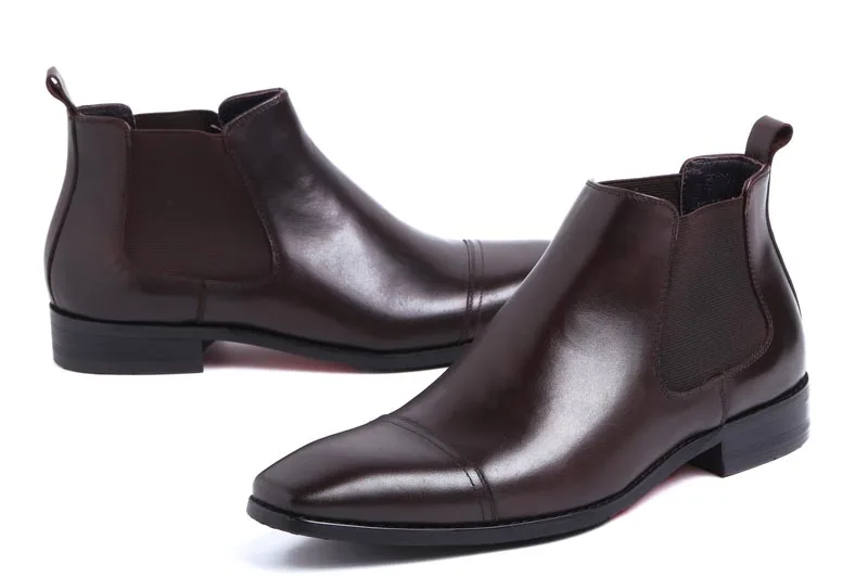 Зимняя мужская деловая модельная обувь в деловом стиле, роскошные ботинки челси из натуральной кожи, Мужская Свадебная обувь без шнуровки