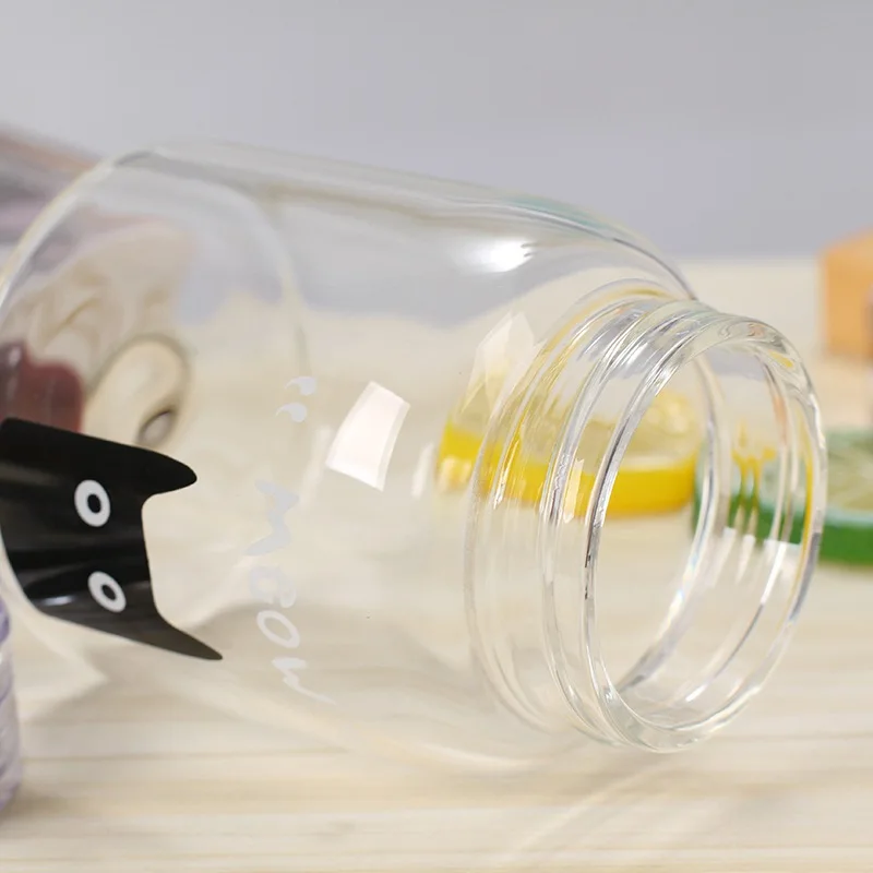 350 мл мини стеклянная бутылка для воды с широким горлышком милый мультфильм шаблон контейнер для напитков кружка для путешествий с веревкой